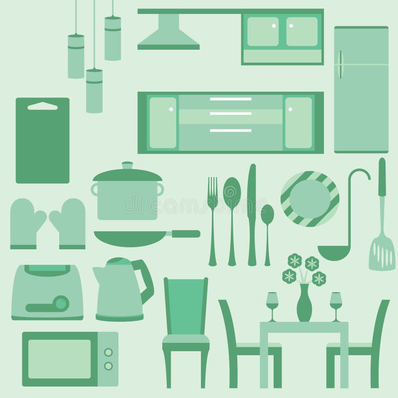 Vectorreeks van meubilair in kitchenroom vector illustratie Vectorreeks van meubilair in kitchenroom vector illustratie