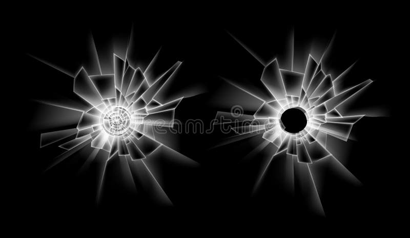 Vectorreeks van Transparant Barst Gebroken Glasvenster met twee Kogelgaten op Donkere Zwarte Achtergrond royalty-vrije illustratie Vectorreeks van Transparant Barst Gebroken Glasvenster met twee Kogelgaten op Donkere Zwarte Achtergrond royalty-vrije illustratie