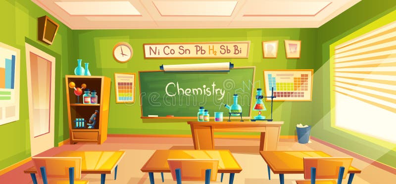 Vectorschoollaboratorium, klaslokaalbinnenland, chemieruimte Onderwijs chemische experimenten, kabinetsmeubilair stock illustratie Vectorschoollaboratorium, klaslokaalbinnenland, chemieruimte Onderwijs chemische experimenten, kabinetsmeubilair stock illustratie