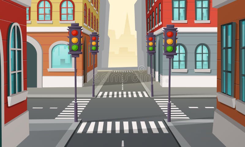 Vectorstadskruispunten met verkeerslichten, kruising vector illustratie Vectorstadskruispunten met verkeerslichten, kruising vector illustratie