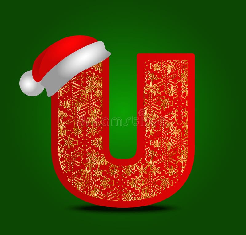 Vectoru van de alfabetbrief met Kerstmishoed en gouden sneeuwvlokken royalty-vrije illustratie Vectoru van de alfabetbrief met Kerstmishoed en gouden sneeuwvlokken royalty-vrije illustratie