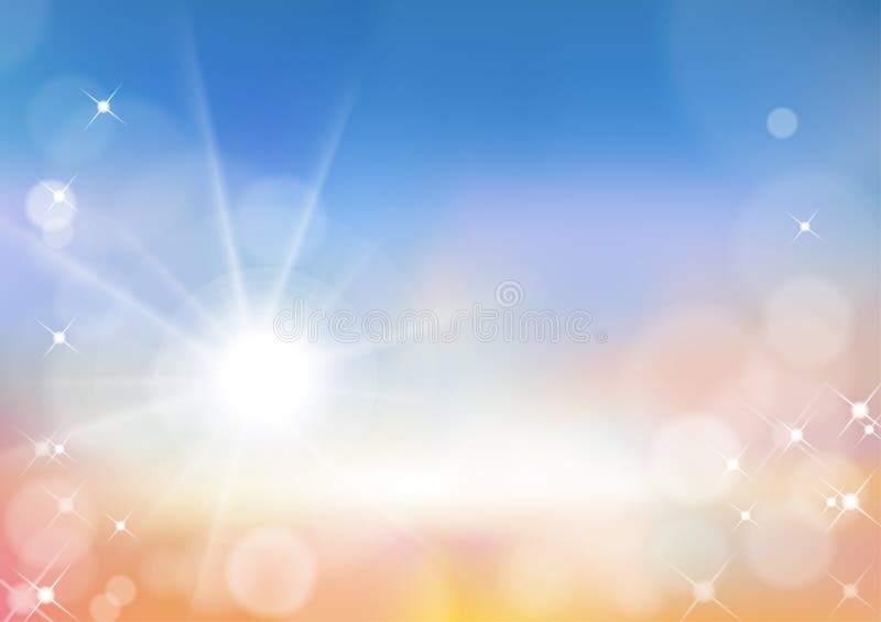 Vectorul colorat al luminii solare moi și dulci, care reflectă lumina luminoasă cu portocaliu-roz și cu cerul albastru neclar royalty free stock photography
