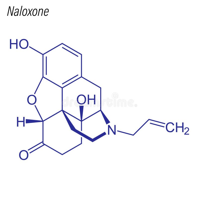 Vectoriële skeletformule van Naloxon. Chemische molecuul van het medicijn royalty-vrije illustratie