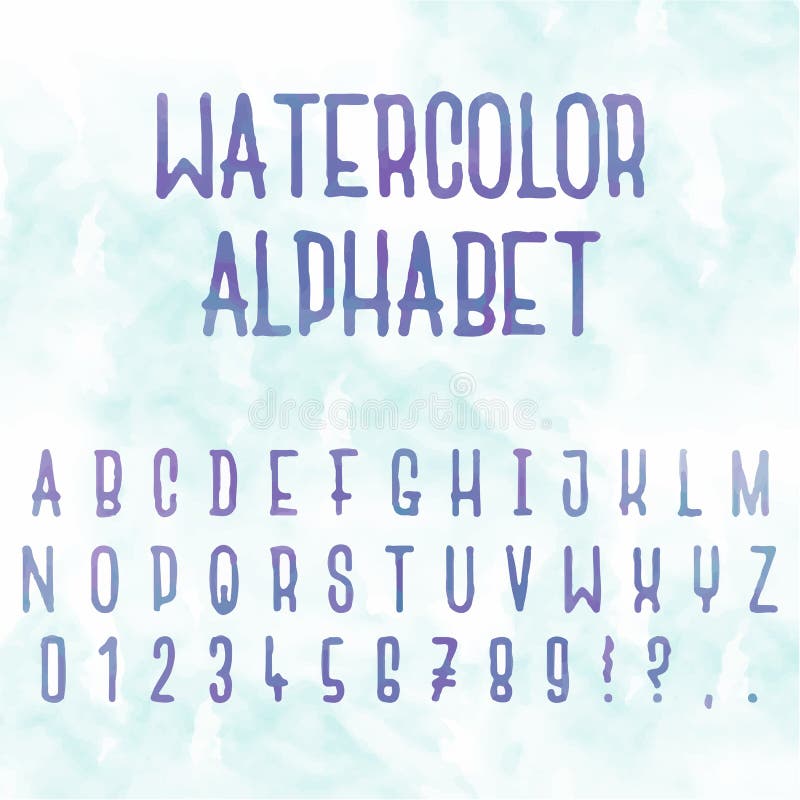 Vectorwaterverf Abstract alfabet Brieven met blauwe achtergrond Hand getrokken doopvont stock illustratie Vectorwaterverf Abstract alfabet Brieven met blauwe achtergrond Hand getrokken doopvont stock illustratie