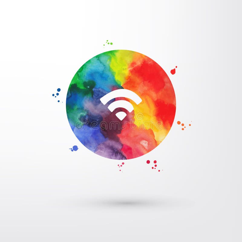 Vectorwifipictogram van de regenboog grungy waterverf binnen cirkel met verfvlekken en vlekken vector illustratie Vectorwifipictogram van de regenboog grungy waterverf binnen cirkel met verfvlekken en vlekken vector illustratie
