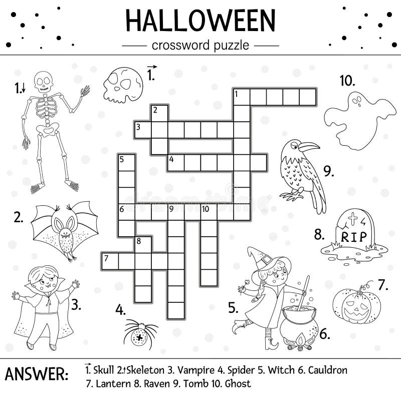 Vectorzwarte En Halloween Kruiswoordpuzzel Voor Kinderen. Eenvoudige Quizpagina of Kleurpagina Met Alle Van De Gesi Vector Illustratie - Illustration of kinderen, grappig: 196048982