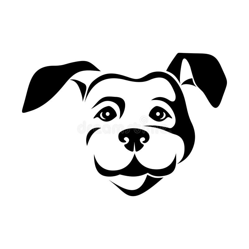 Vectorzwarte en witte illustratie van een hondengezicht.