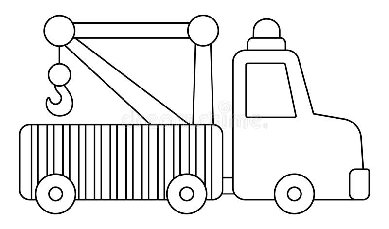 Vector black and white tow truck. Construction site, road work line icon. Building transportation clipart. Cute special transport or repair service illustration. Evacuator coloring page vehicle for kids. Vector black and white tow truck. Construction site, road work line icon. Building transportation clipart. Cute special transport or repair service illustration. Evacuator coloring page vehicle for kids