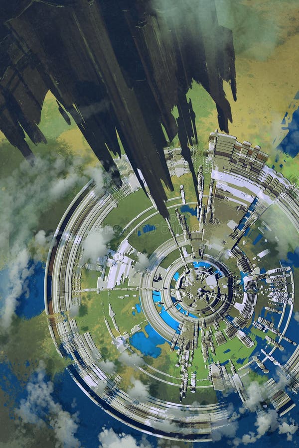 Vedere aeriană a ilustrării orașului futurist vector illustration