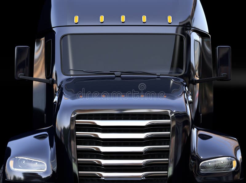 Vedere de închidere a camionului american alimentat cu pile negre pe fond negru vector illustration