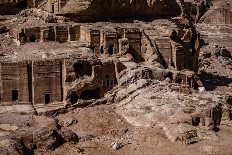 Vedere detaliată din partea orașului Petra Jordan royalty free stock photography