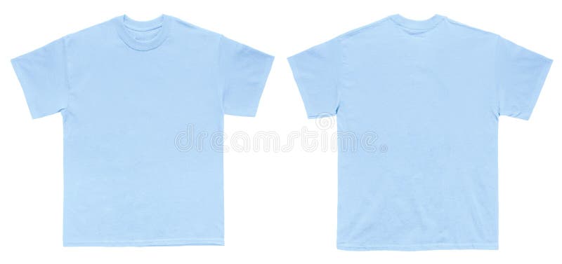 Vedere din față și din spate a șablonului albastru deschis pentru tricou gol stock photo