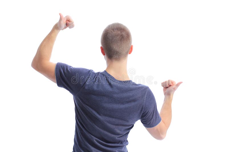 Vedere din spate a unui om care face OK SING stock photo