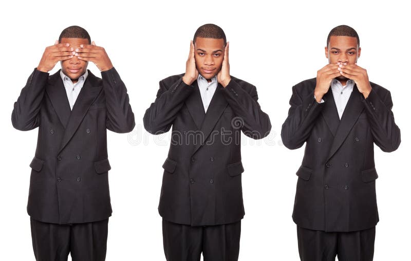Vedi per sentire per non parlare la malvagità - uomo d'affari fotografie stock Vedi per sentire per non parlare la malvagità - uomo d'affari fotografie stock