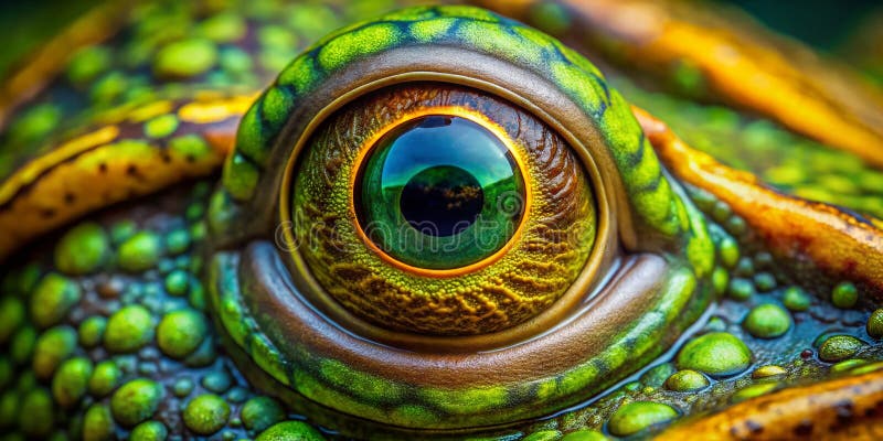 Dettaglio dell'Occhio Intricato di una Rana Toro Americana - Esplorazione Macro Fotografica dell'Anatomia di un Anfibio illustrazione vettoriale