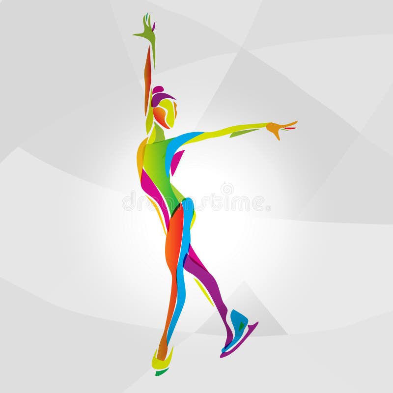 Creative silhouette of ice skating girl. Ice show, rainbow colors vector illustration. Creative silhouette of ice skating girl. Ice show, rainbow colors vector illustration
