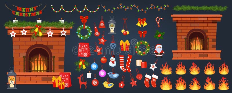 Veerdeeg van de Fireplace vector warme vuurplein decoratie land, sokken, santa en geschenken op kerstfeest Illustratie vector illustratie Veerdeeg van de Fireplace vector warme vuurplein decoratie land, sokken, santa en geschenken op kerstfeest Illustratie vector illustratie
