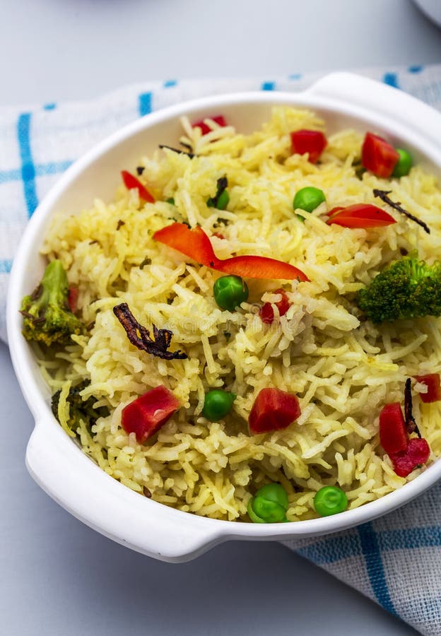 Veg Biryani or Vegetable Pulav or Cooked Rice Stock Photo - Image of