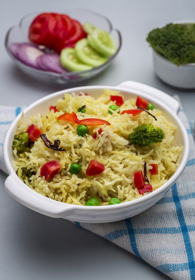 Veg Biryani or Vegetable Pulav or Cooked Rice Stock Photo - Image of