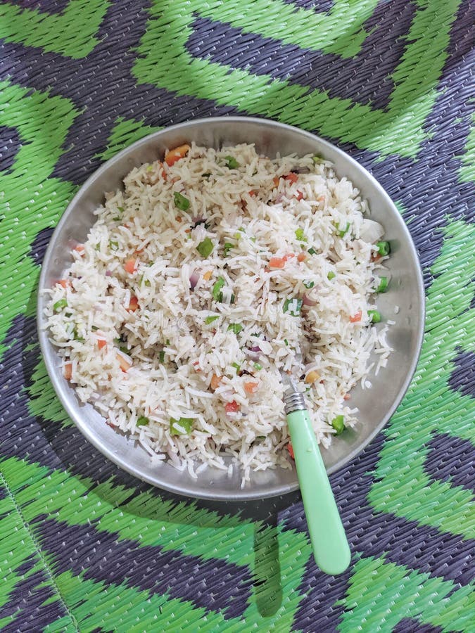 Veg Fried Rice in a Plate with a Spoon Stock Image Image of dish