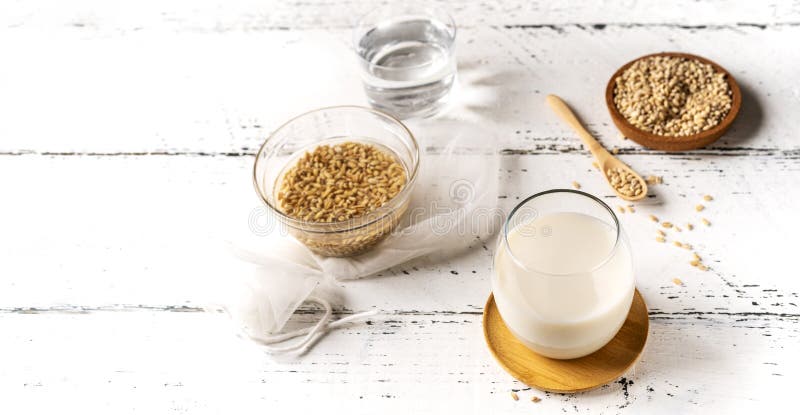 Vegan Barley Milk in Glass with Seeds Stock Image - Image of table ...