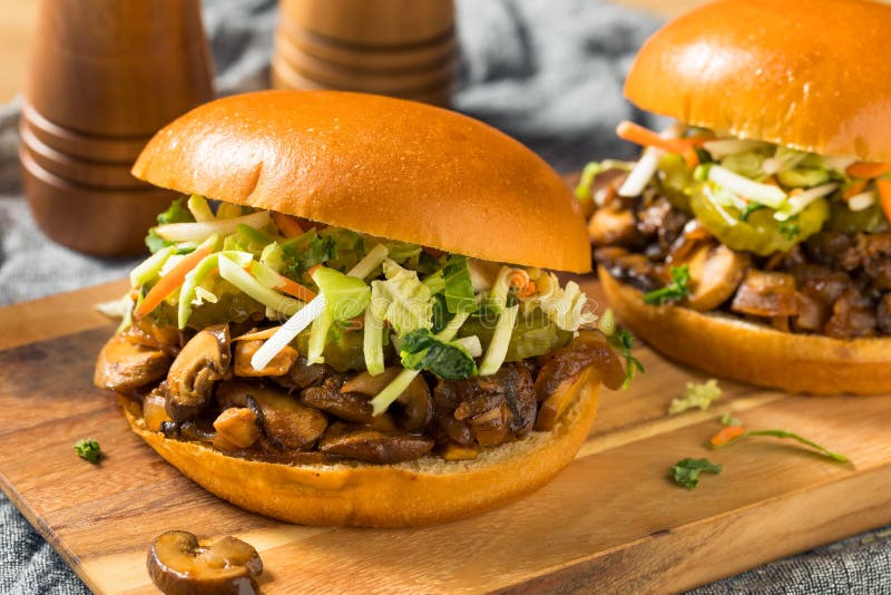 Vegan BBQ Pulled Mushroom Sandwich Stock Image Image of fried