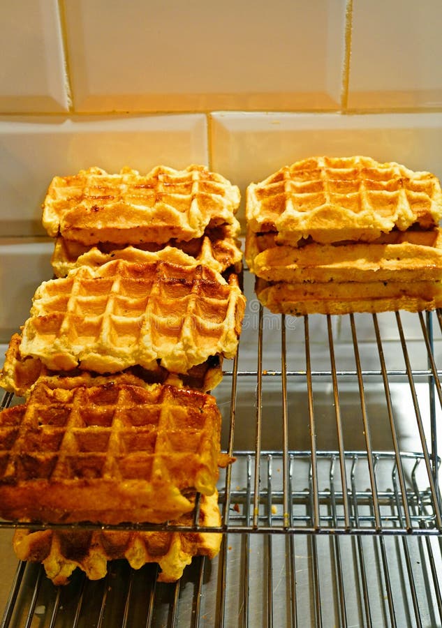 Vegan Belgian Waffles on a Tray in a Bakery Stock Image Image of
