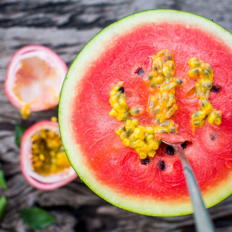 Vegan Breakfast. Watermelon with Passion Fruit Stock Image Image of
