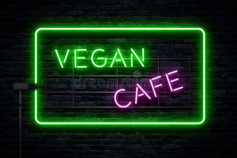 Vegan Cafe Neon Sign stock illustration. Illustration of light 176709481