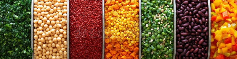 Vegan Delights, vista in primo piano di un assortimento di alimenti nutrienti colorati nei carrelli illustrazione vettoriale