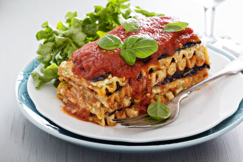 Vegan Lasagna with Eggplant and Tofu Stock Photo Image of glass