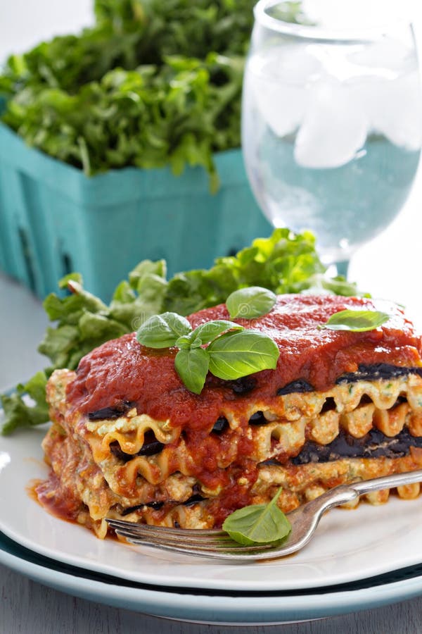 Vegan Lasagna with Eggplant and Tofu Stock Photo Image of glass