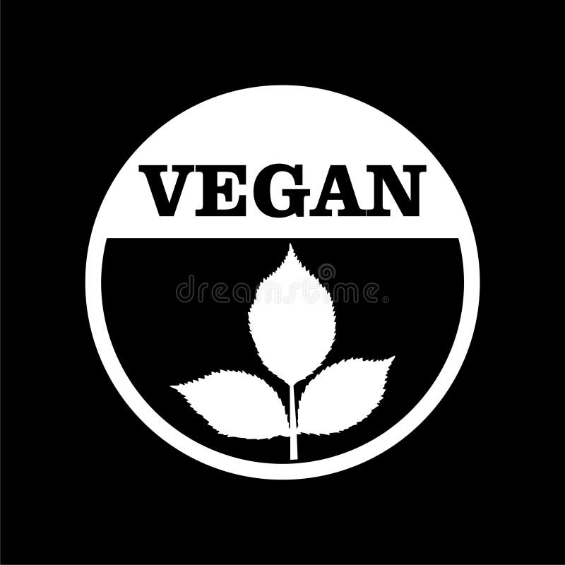 Vegan Logo with Leaves Icon Isolated on Dark Background Stock Vector