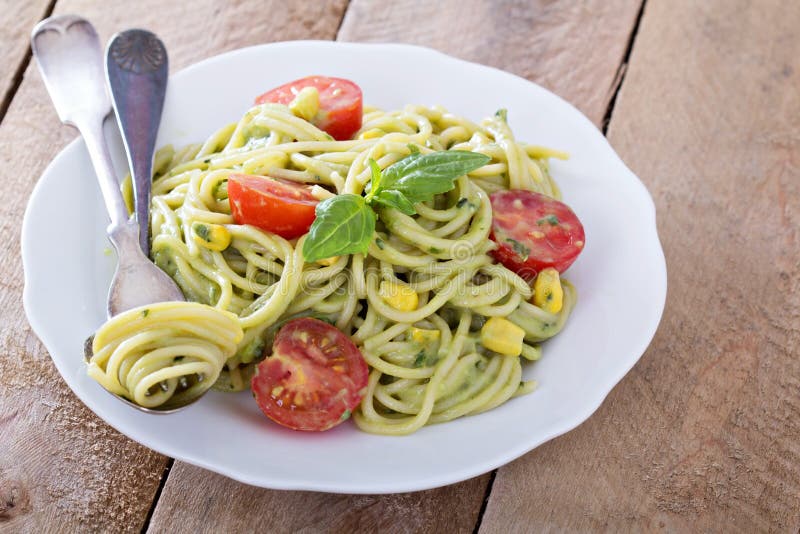 Vegan Pasta with Avocado Sauce Stock Photo Image of lunch, basil 50381974
