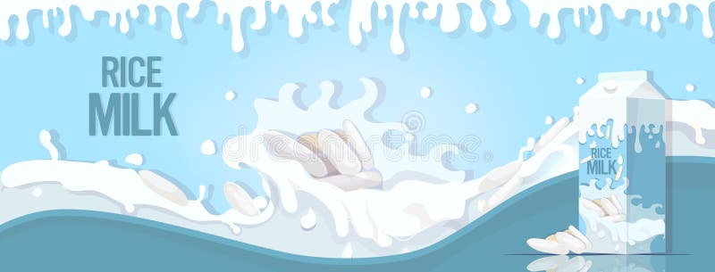 Vegan plant based rice milk with splashing liquid and seeds organic dairy free natural organic milk in paper packaging royalty free illustration Vegan plant based rice milk with splashing liquid and seeds organic dairy free natural organic milk in paper packaging royalty free illustration