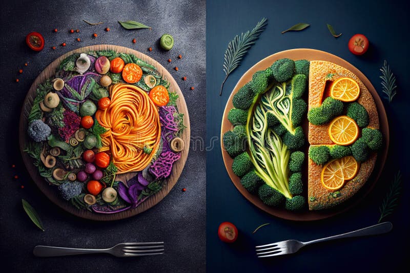 Vegan and Vegetarian Dishes. AI Generated Stock Illustration