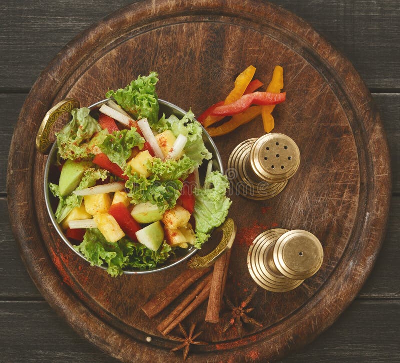 Vegan and Vegetarian Indian Restaurant Dish, Fresh Vegetable Salad