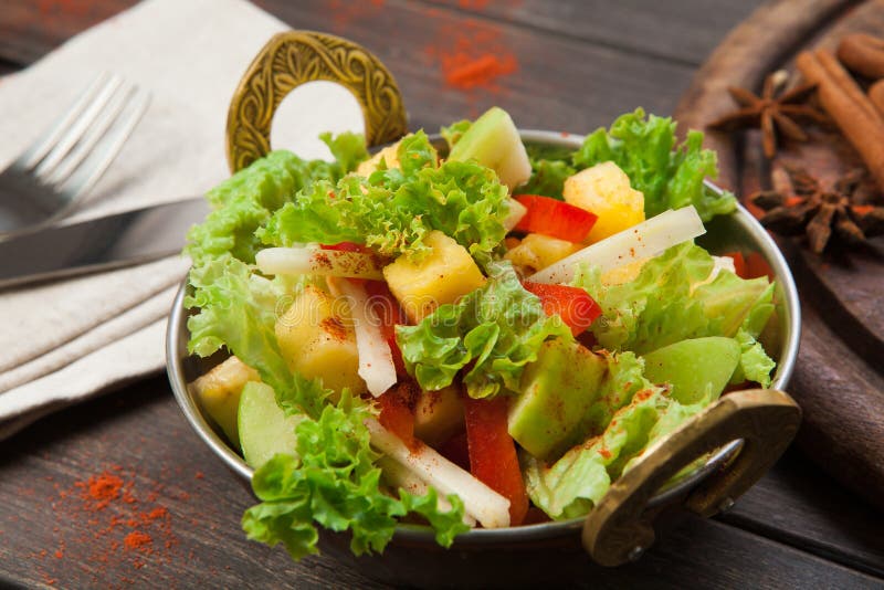 Vegan and Vegetarian Indian Restaurant Dish, Fresh Vegetable Salad