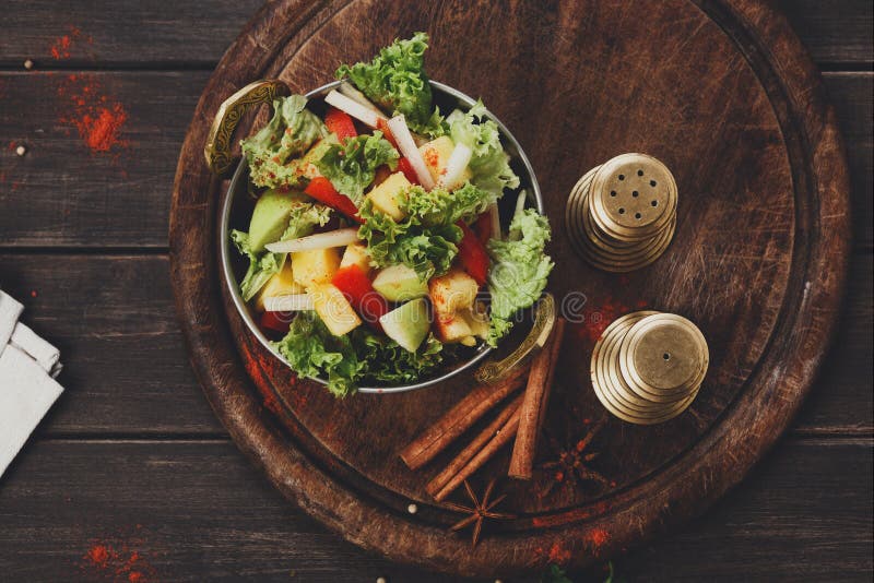 Vegan and Vegetarian Indian Restaurant Dish, Fresh Vegetable Salad