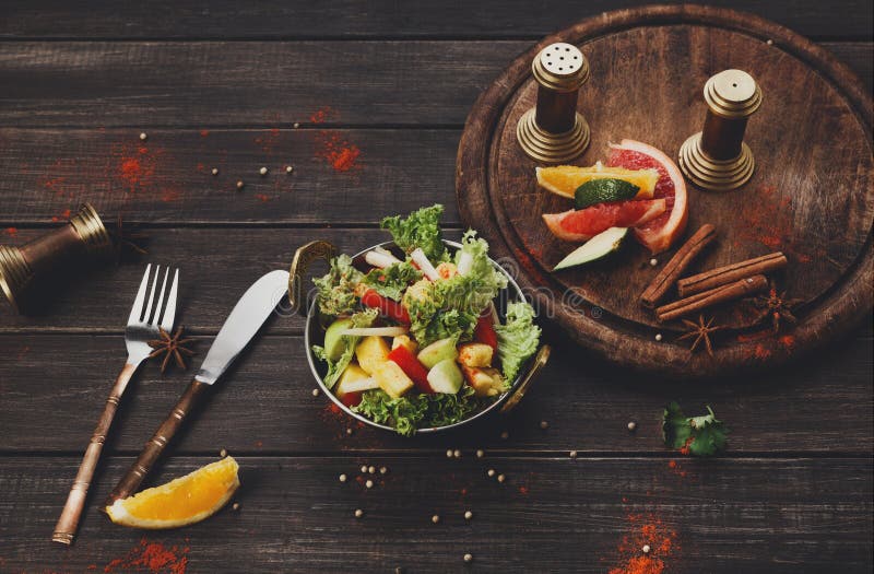 Vegan and Vegetarian Indian Restaurant Dish, Fresh Vegetable Salad