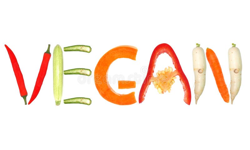 Vegan. Word written with letters formed from vegetables stock photo
