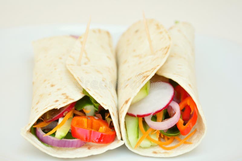 Vegan wraps with fresh, raw vegetables