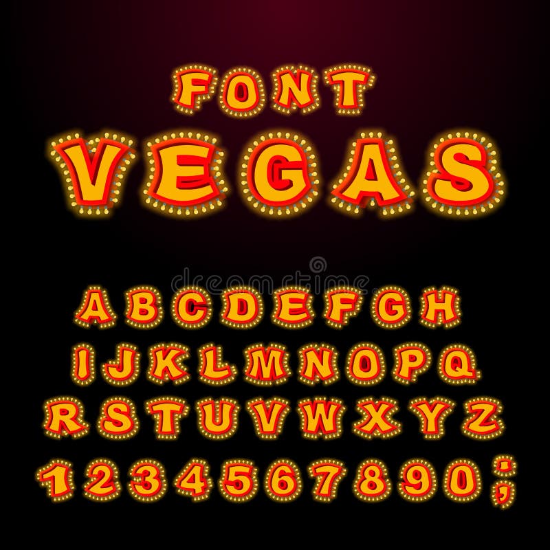 Las Vegas Font Glowing Lamp Letters Retro Alphabet With Lamps Stock