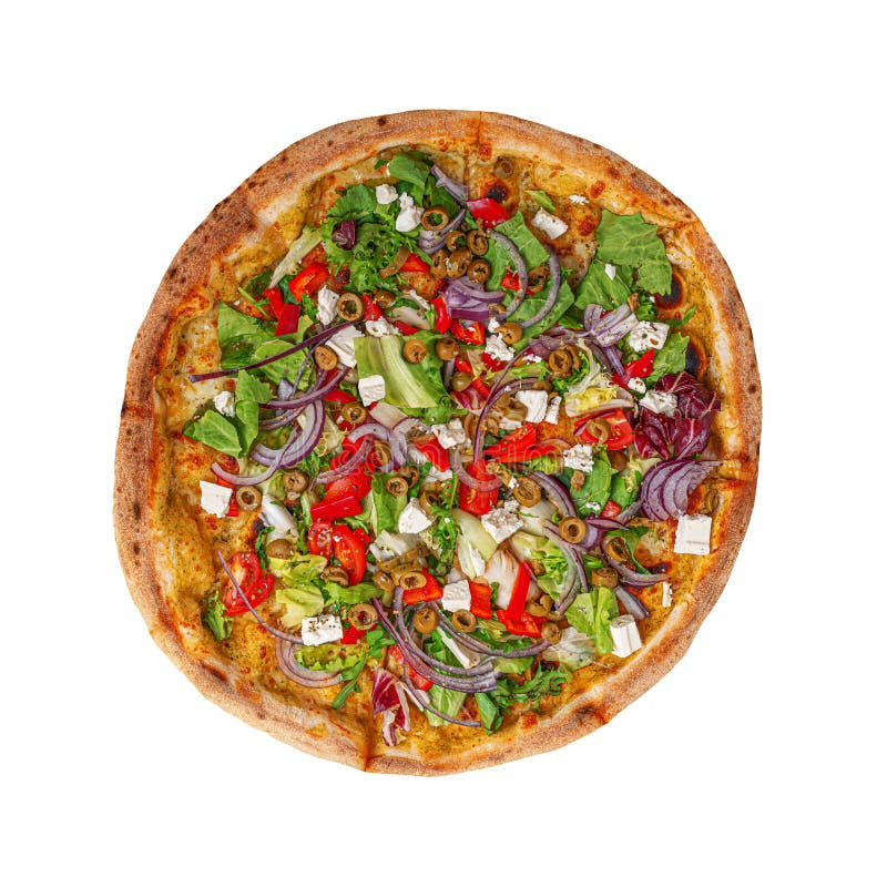 Vegetabilisk pizza med färska färgämnen. fotografering för bildbyråer