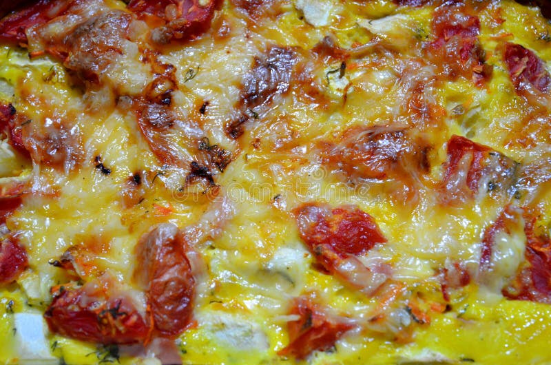 Vegetable Casserole with Eggs, Cheese and Chopped Tomatoes. Stock Photo Image of lunch
