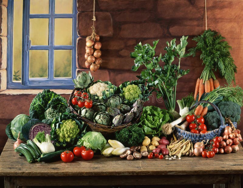 Vegetable Composition on a Kitchen Table Stock Image Image of braid