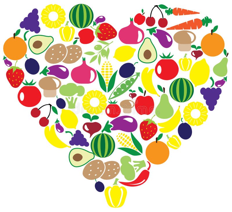 Vegetable and fruits heart stock vector. Illustration of clipart - 68944162