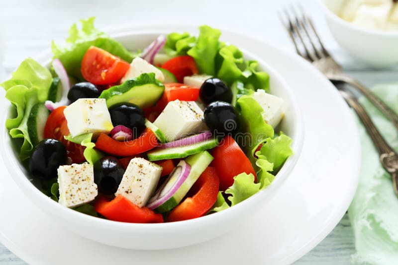 Vegetable Greek Salad in a Bowl Stock Image Image of bowl, tomato