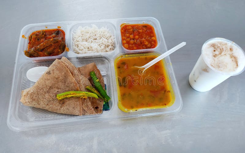Vegetable Gujarati Kathiyawadi Thali on Table, Indian Thali Meal Stock