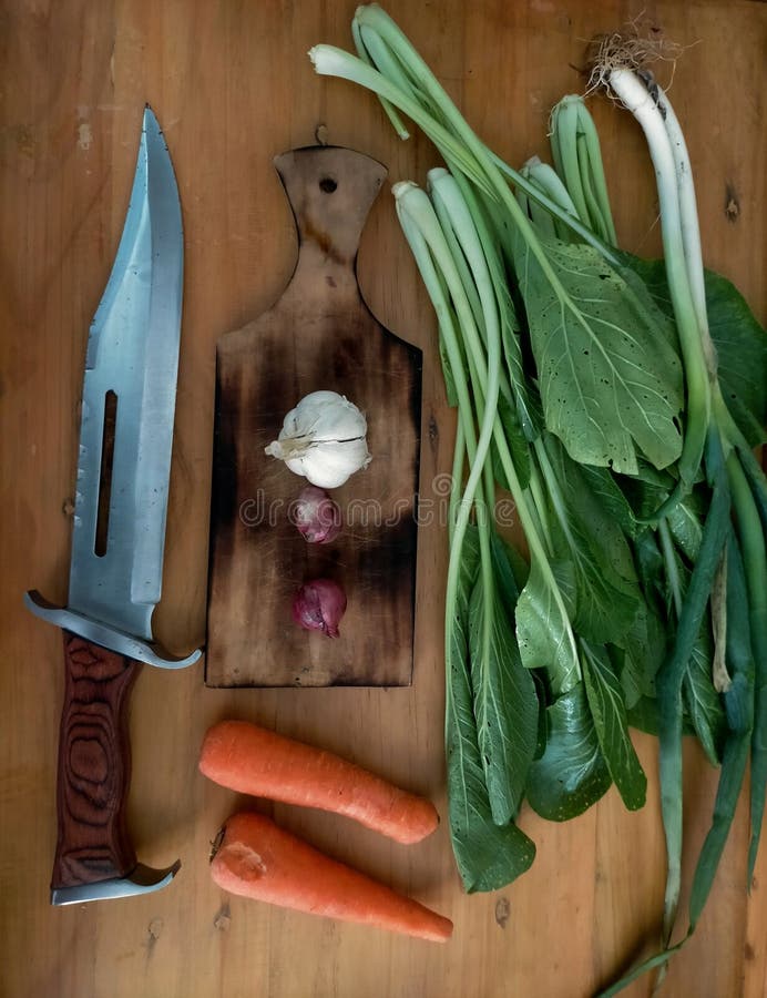 Vegetable and Knife at Wood Background Stock Photo Image of fruit